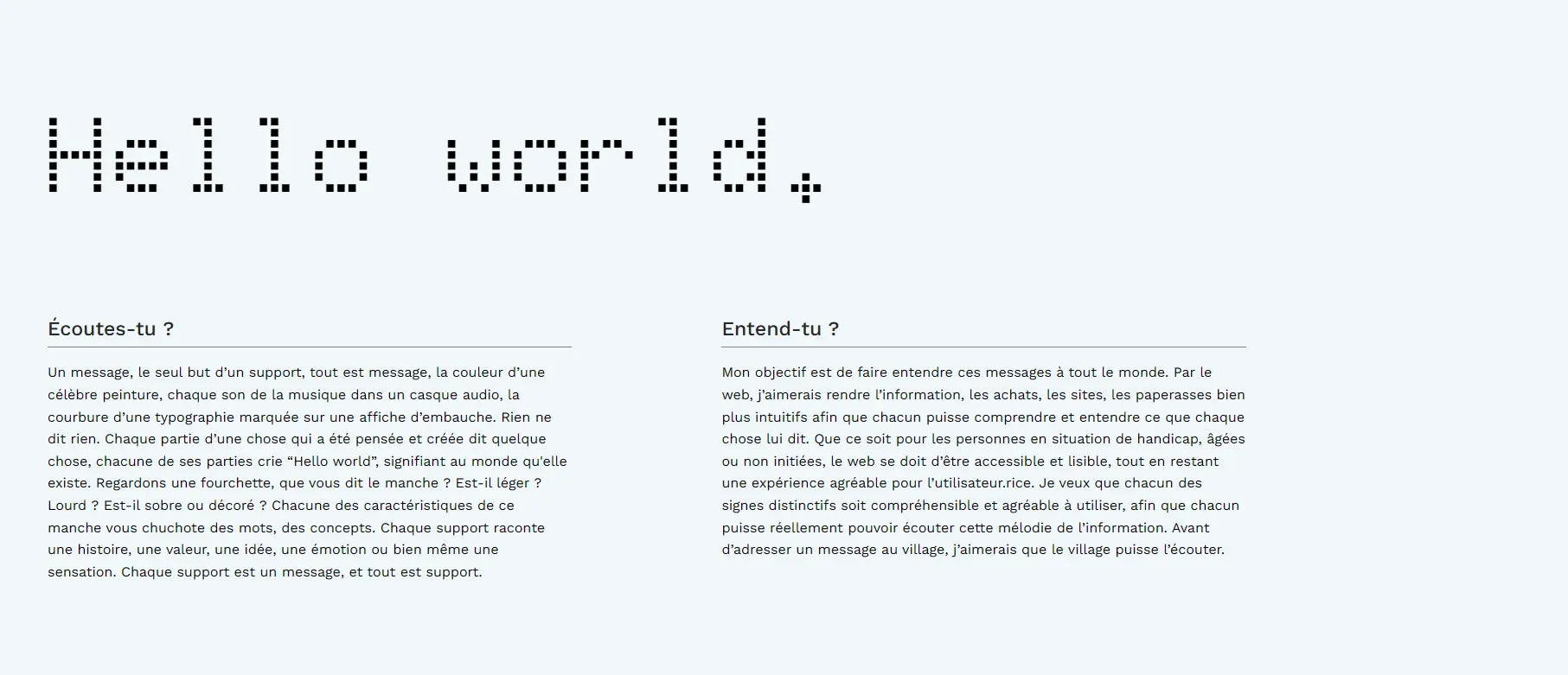 Le texte hello world composé de points sur un fond blanc